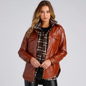 Casual-Chic Mood Faux Leather Shacket