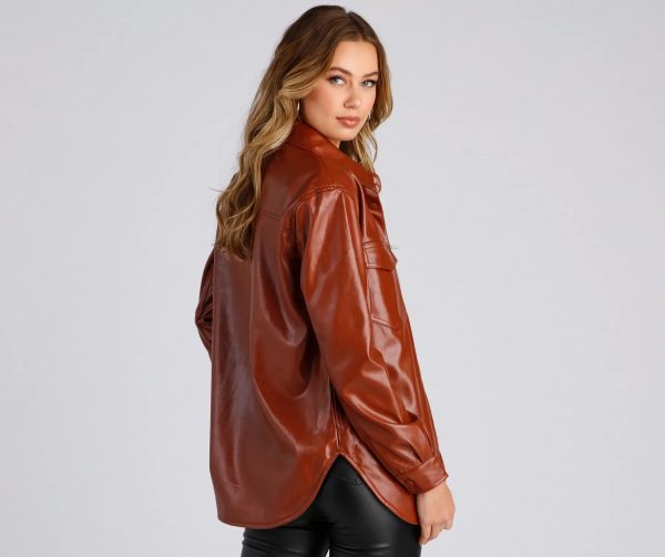 Casual-Chic Mood Faux Leather Shacket - Image 2