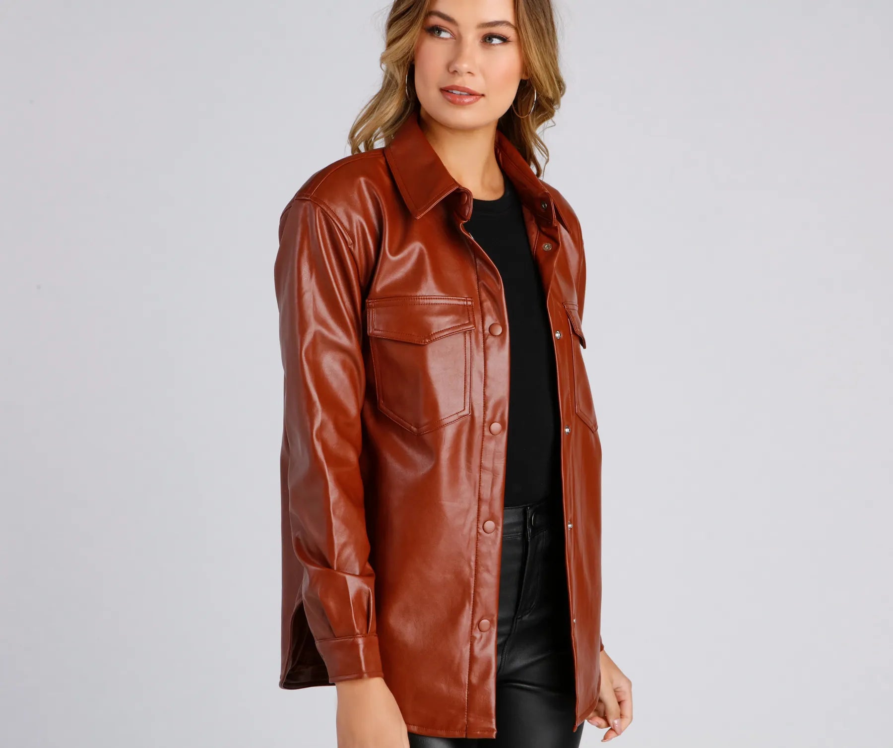 Casual-Chic Mood Faux Leather Shacket - Image 4