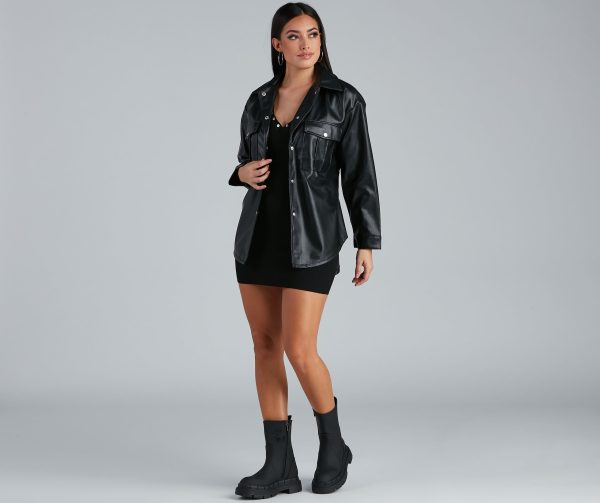 Sleek Trends Faux Leather Tie-Waist Shacket - Image 4