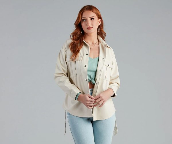 Sleek Trends Faux Leather Tie-Waist Shacket - Image 5