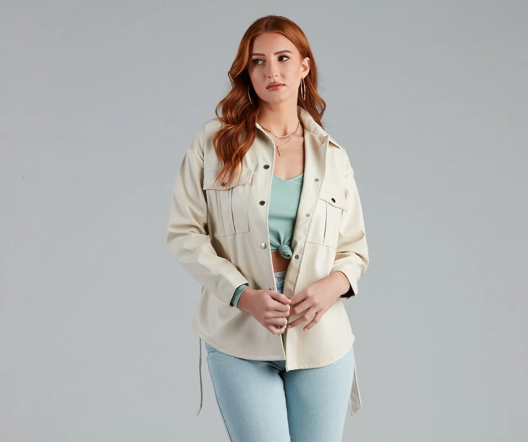 Sleek Trends Faux Leather Tie-Waist Shacket - Image 5