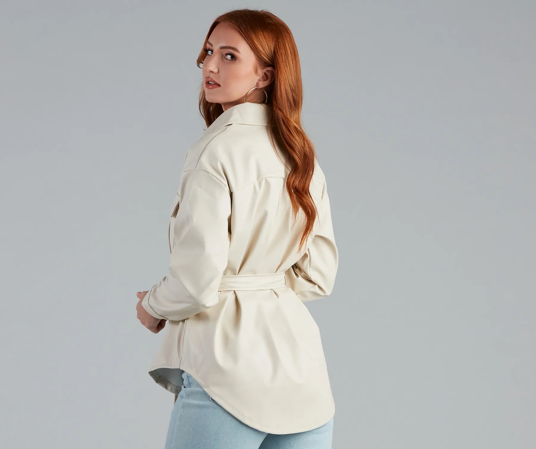 Sleek Trends Faux Leather Tie-Waist Shacket - Image 6