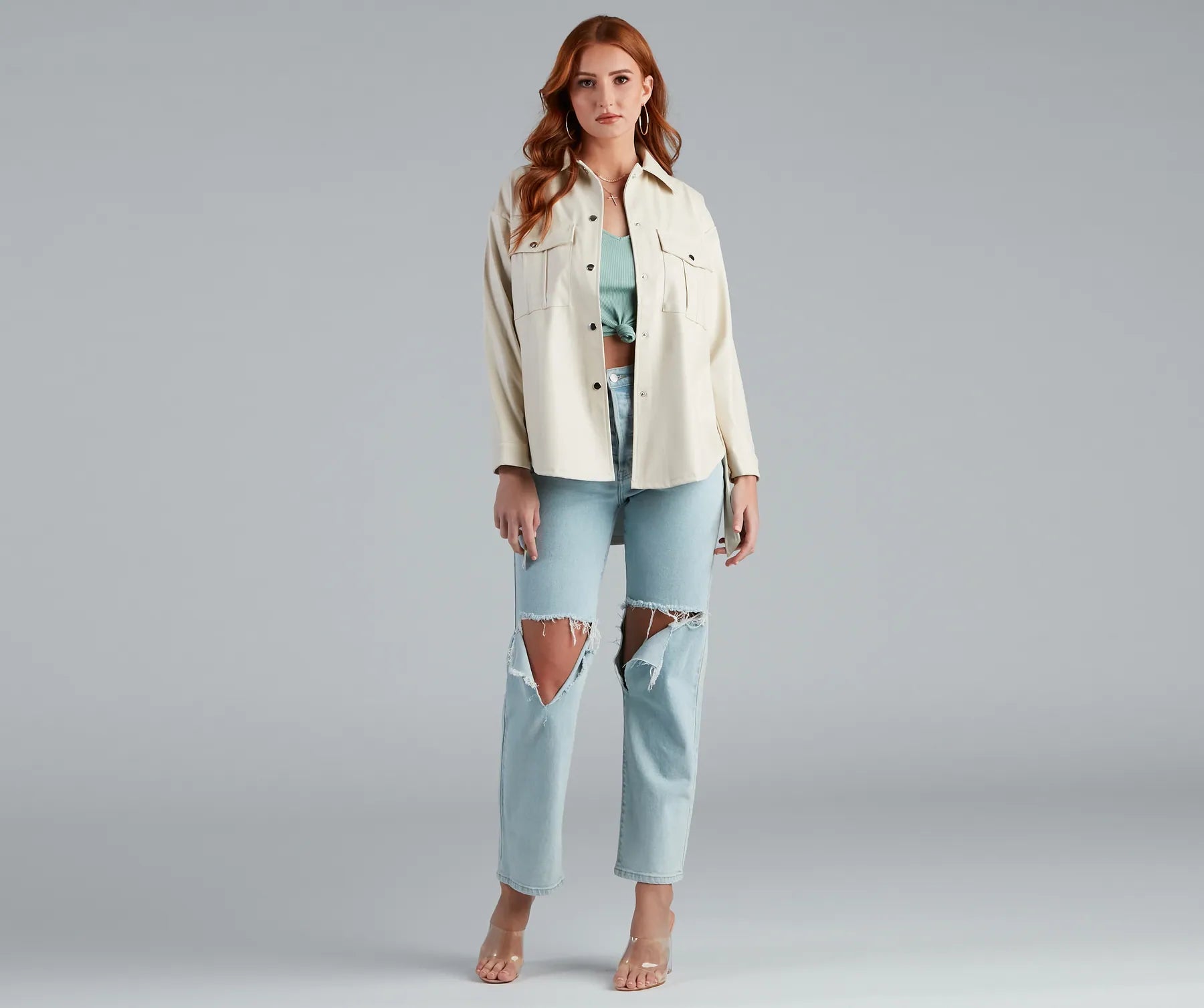 Sleek Trends Faux Leather Tie-Waist Shacket - Image 7