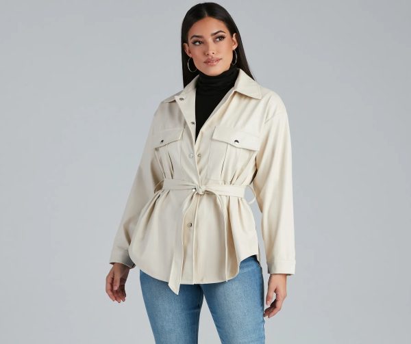 Sleek Trends Faux Leather Tie-Waist Shacket - Image 9