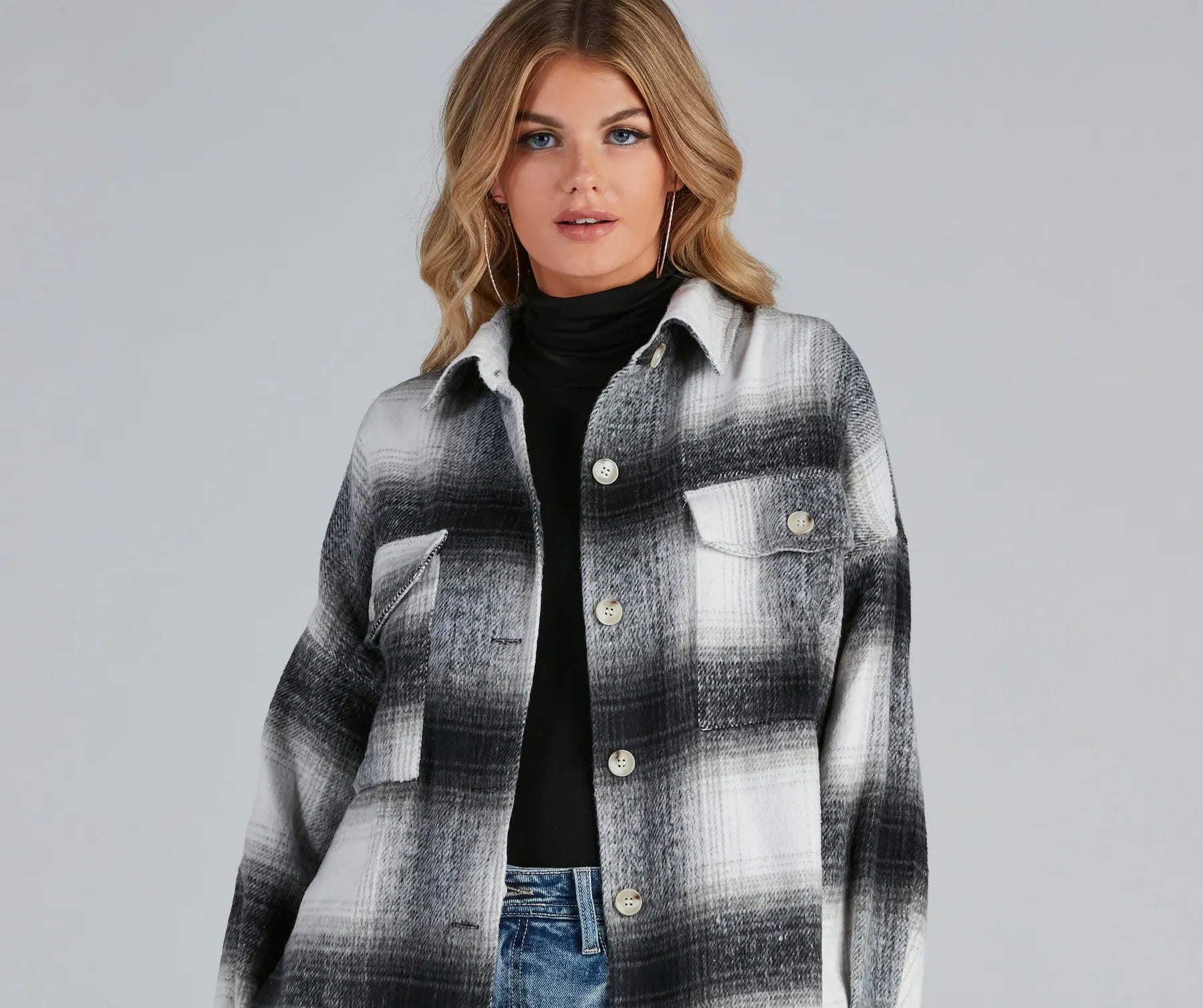 Basic Mood Oversized Plaid Shacket - Image 3