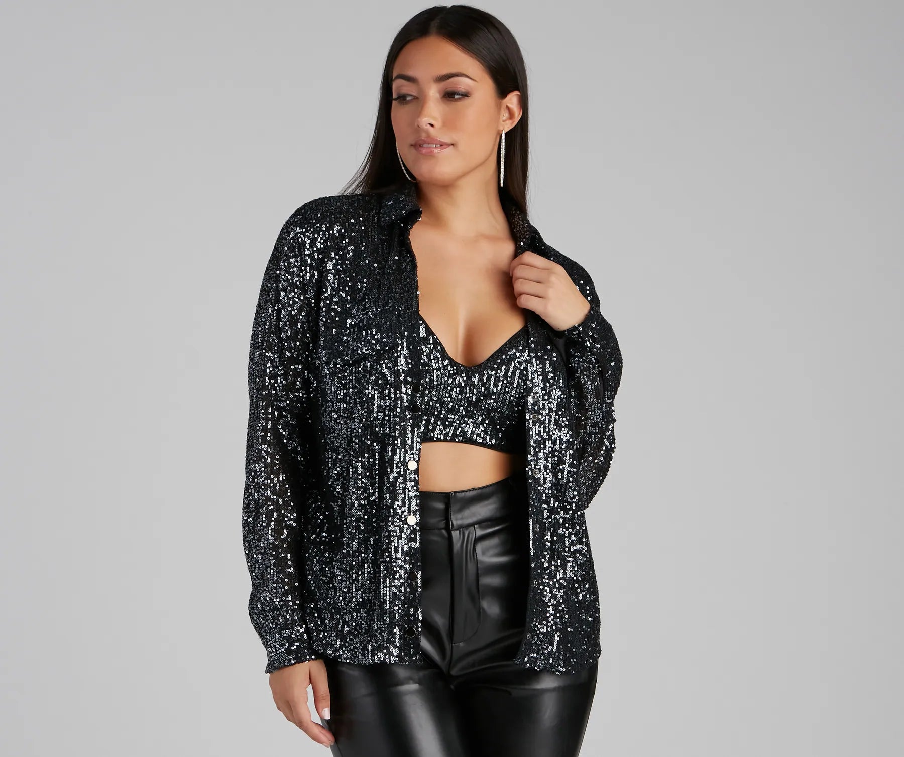 Glitzy Moment Sequin Knit Shacket - Image 7