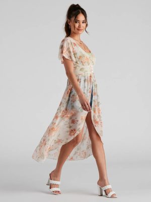 Breezy Flutter Sleeve Floral Duster