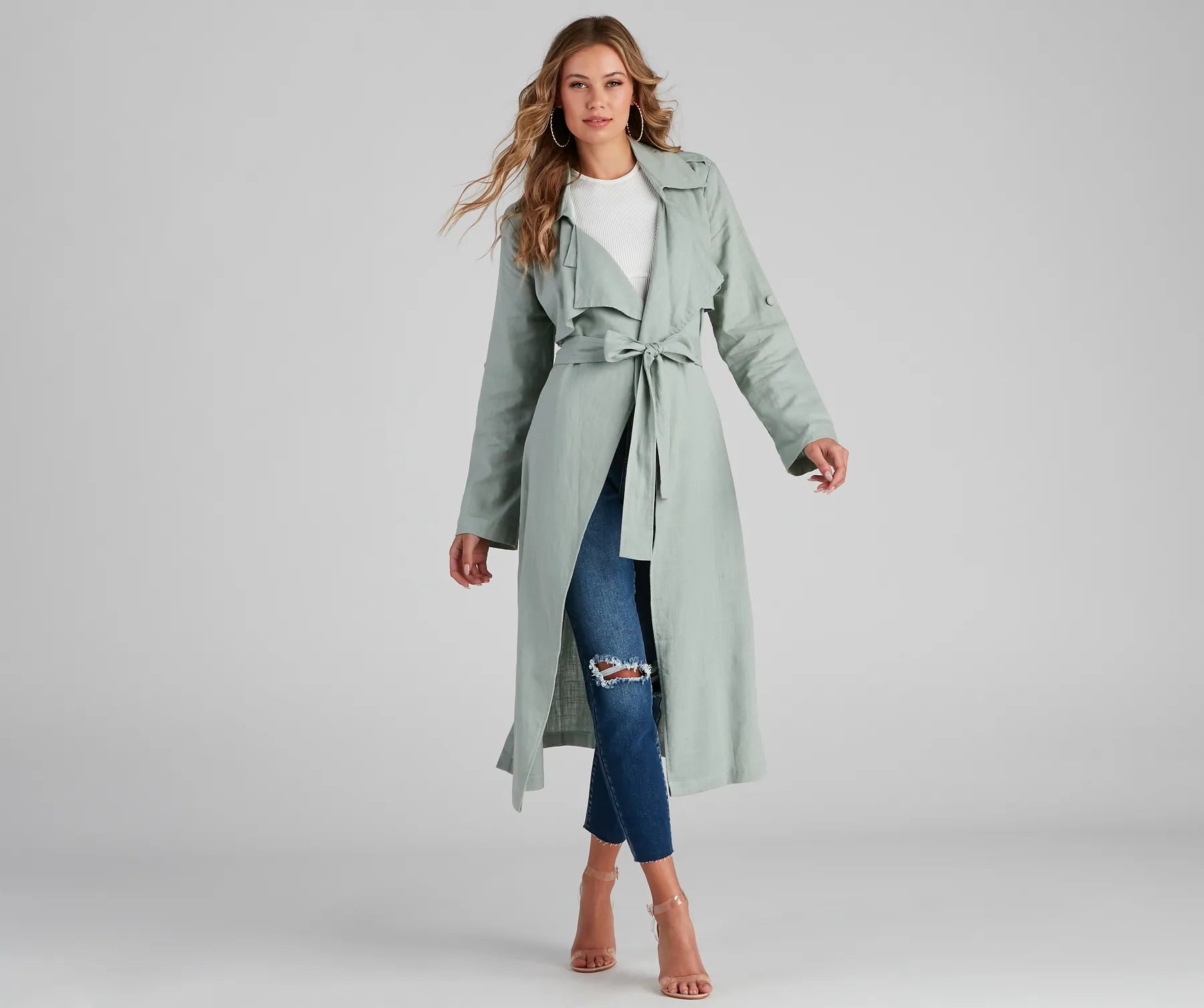 Shift In Season Linen Belted Trench - Image 5