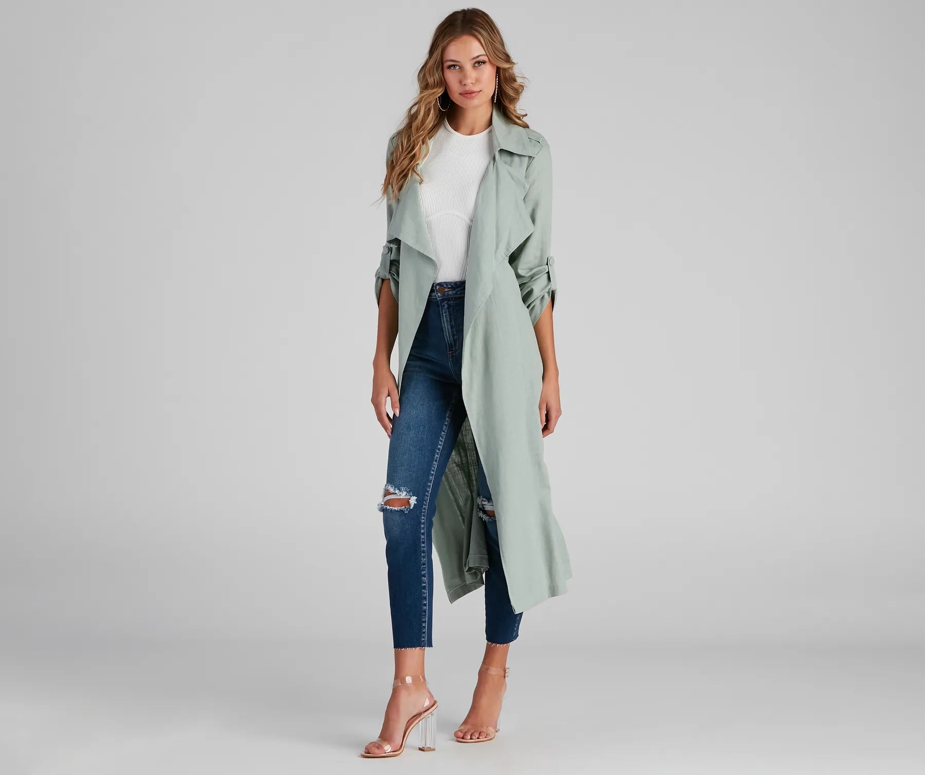 Shift In Season Linen Belted Trench - Image 6