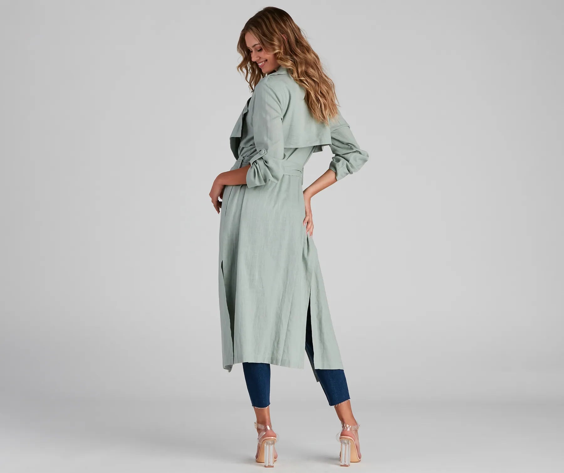 Shift In Season Linen Belted Trench - Image 7