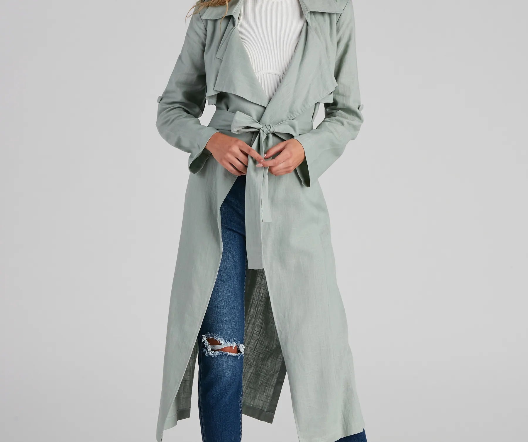 Shift In Season Linen Belted Trench - Image 8