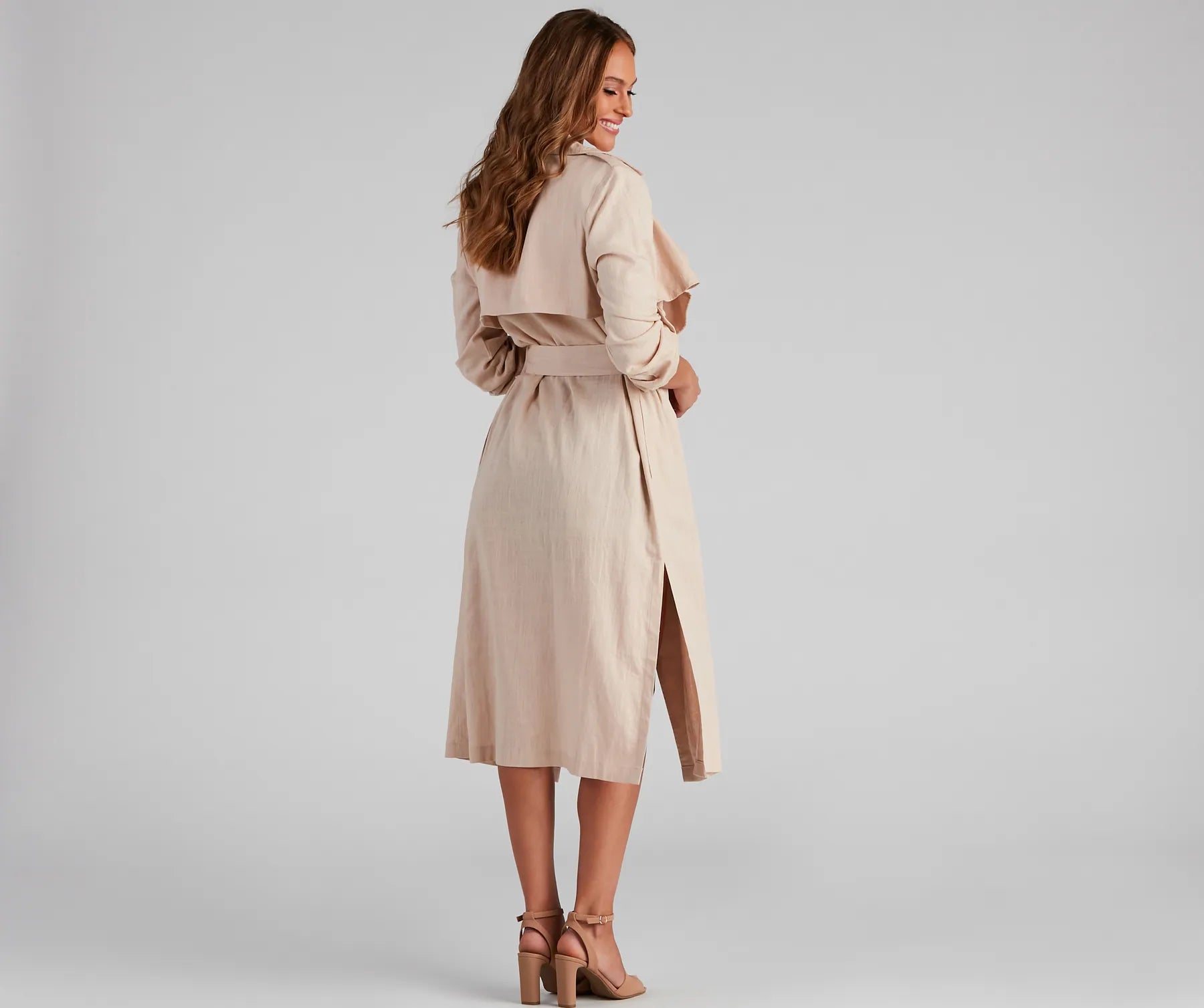 Shift In Season Linen Belted Trench - Image 3