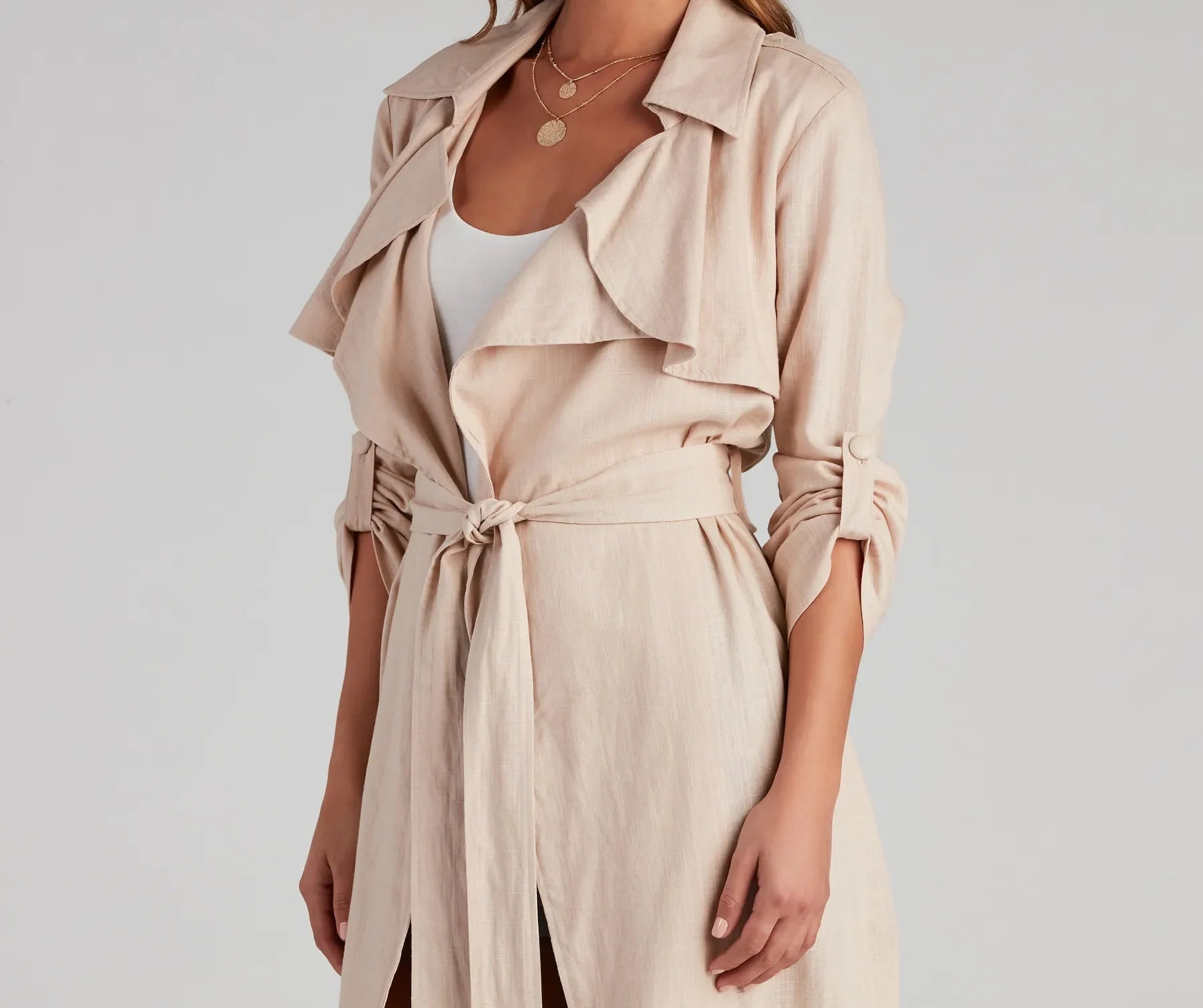 Shift In Season Linen Belted Trench - Image 4