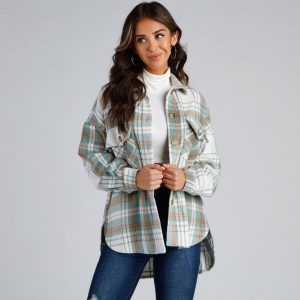 Keeping Knit Casual Plaid Shacket