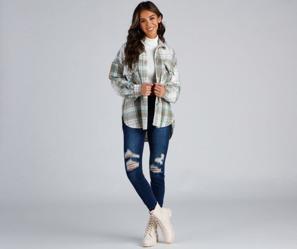 Keeping Knit Casual Plaid Shacket - Image 4