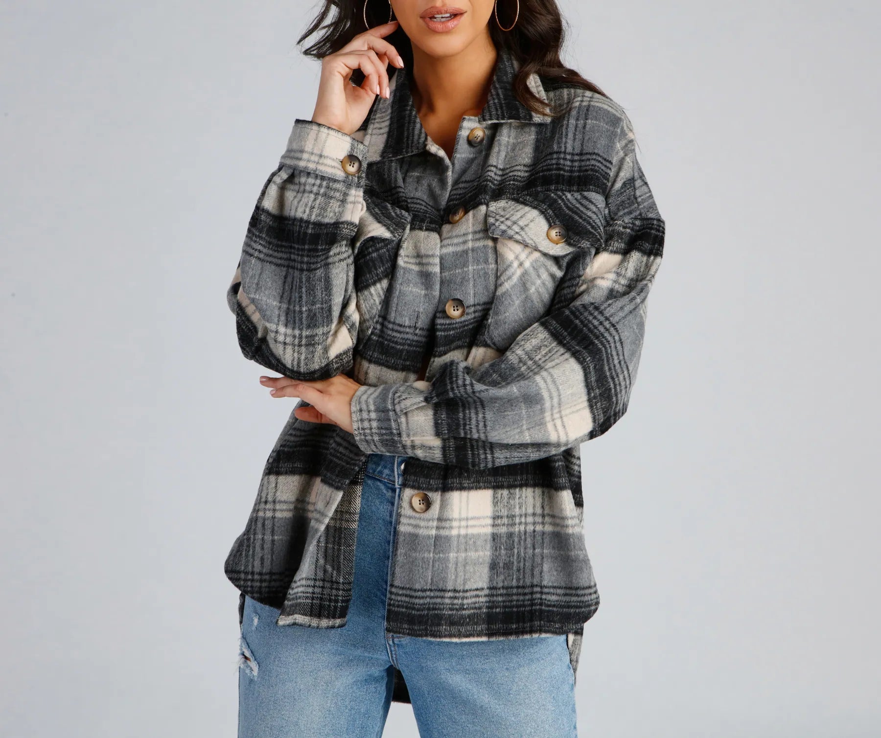 Falling For Plaid Fleece Shacket - Image 3