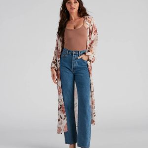 Flower Field Belted Chiffon Duster