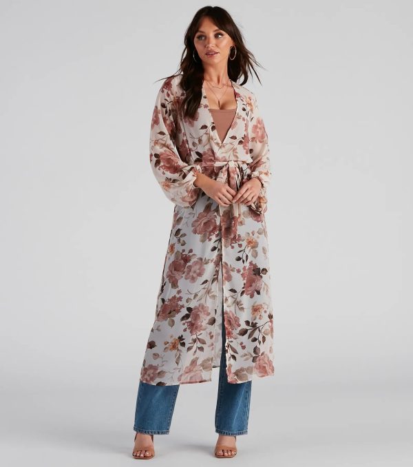 Flower Field Belted Chiffon Duster - Image 2