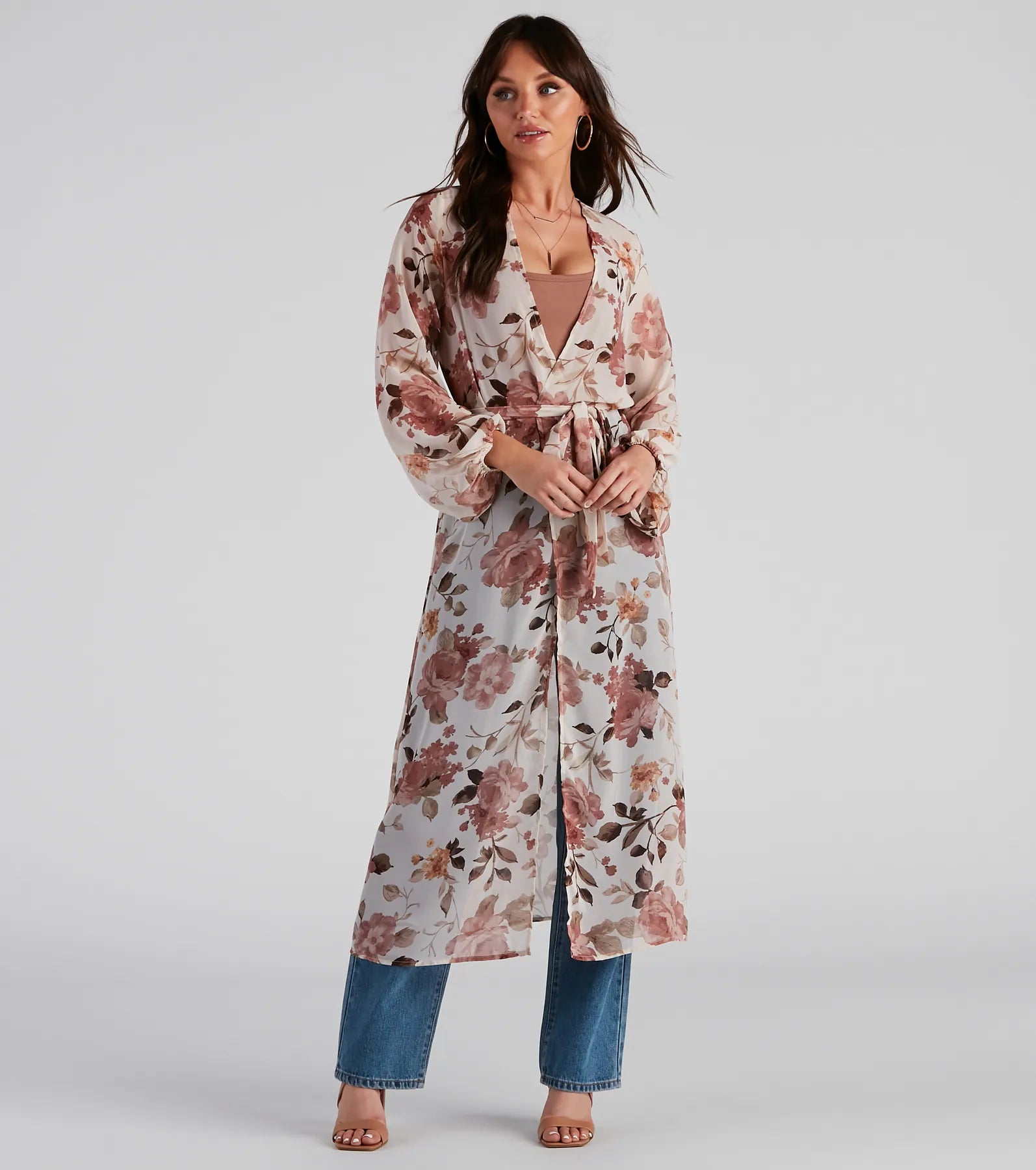 Flower Field Belted Chiffon Duster - Image 2