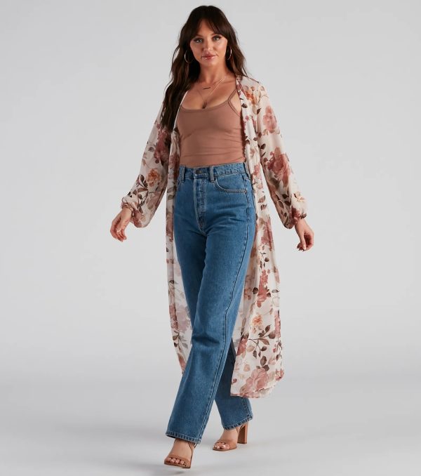 Flower Field Belted Chiffon Duster - Image 3