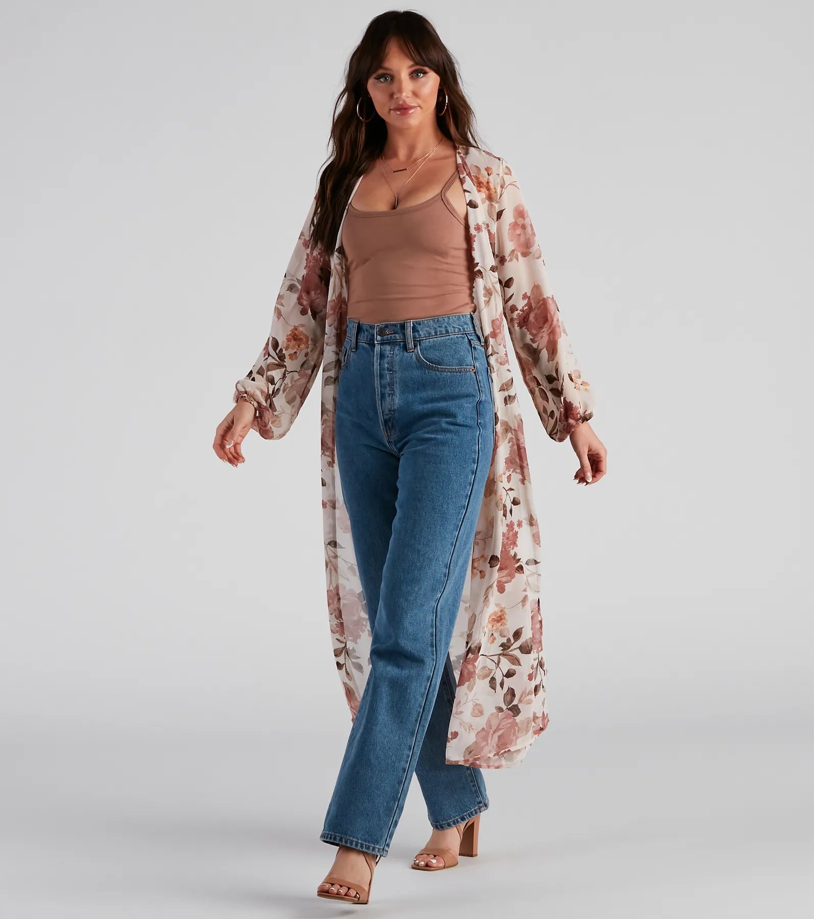 Flower Field Belted Chiffon Duster - Image 3