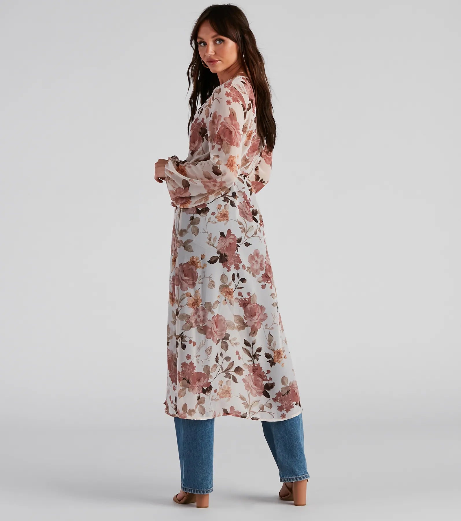 Flower Field Belted Chiffon Duster - Image 5