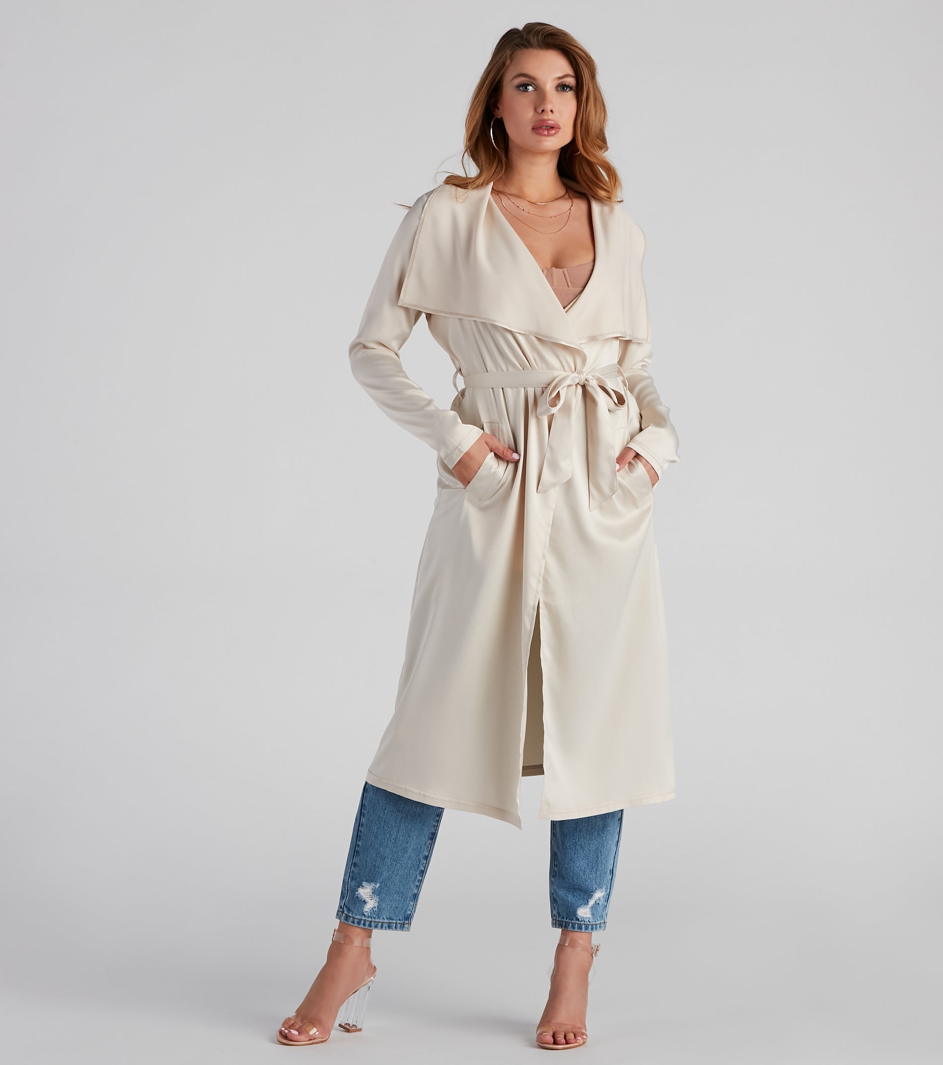 Chic In Satin Belted Trench - Image 2