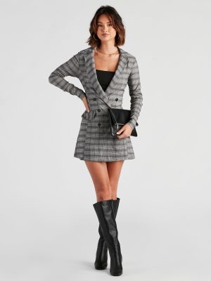 Perfectly Prepped Plaid Long Blazer