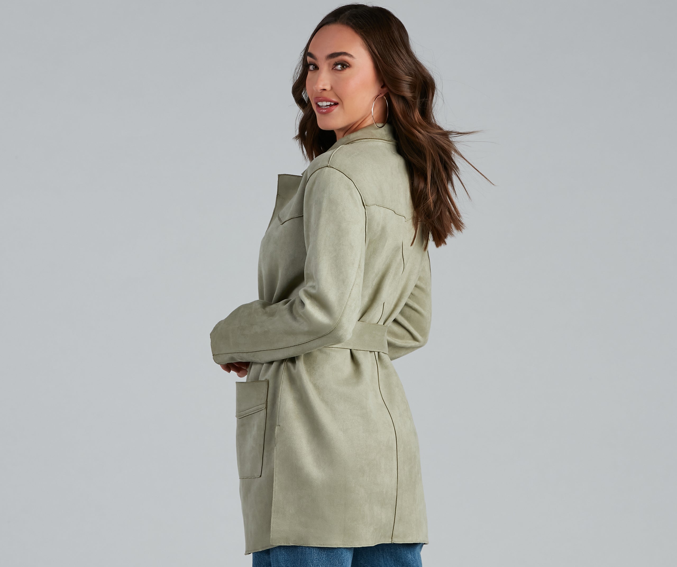 Here For It Faux Suede Trench - Image 2