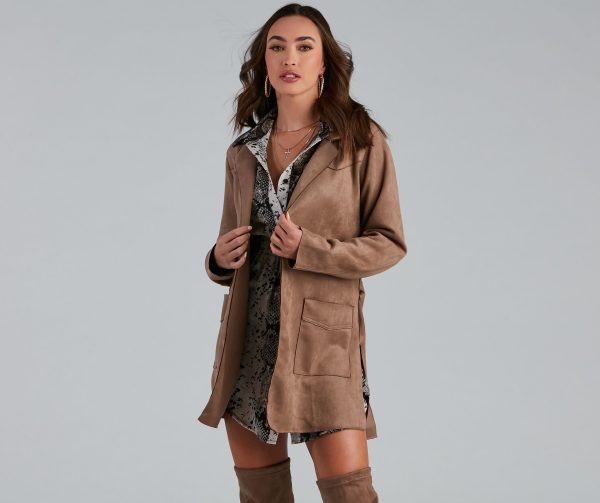 Here For It Faux Suede Trench - Image 9