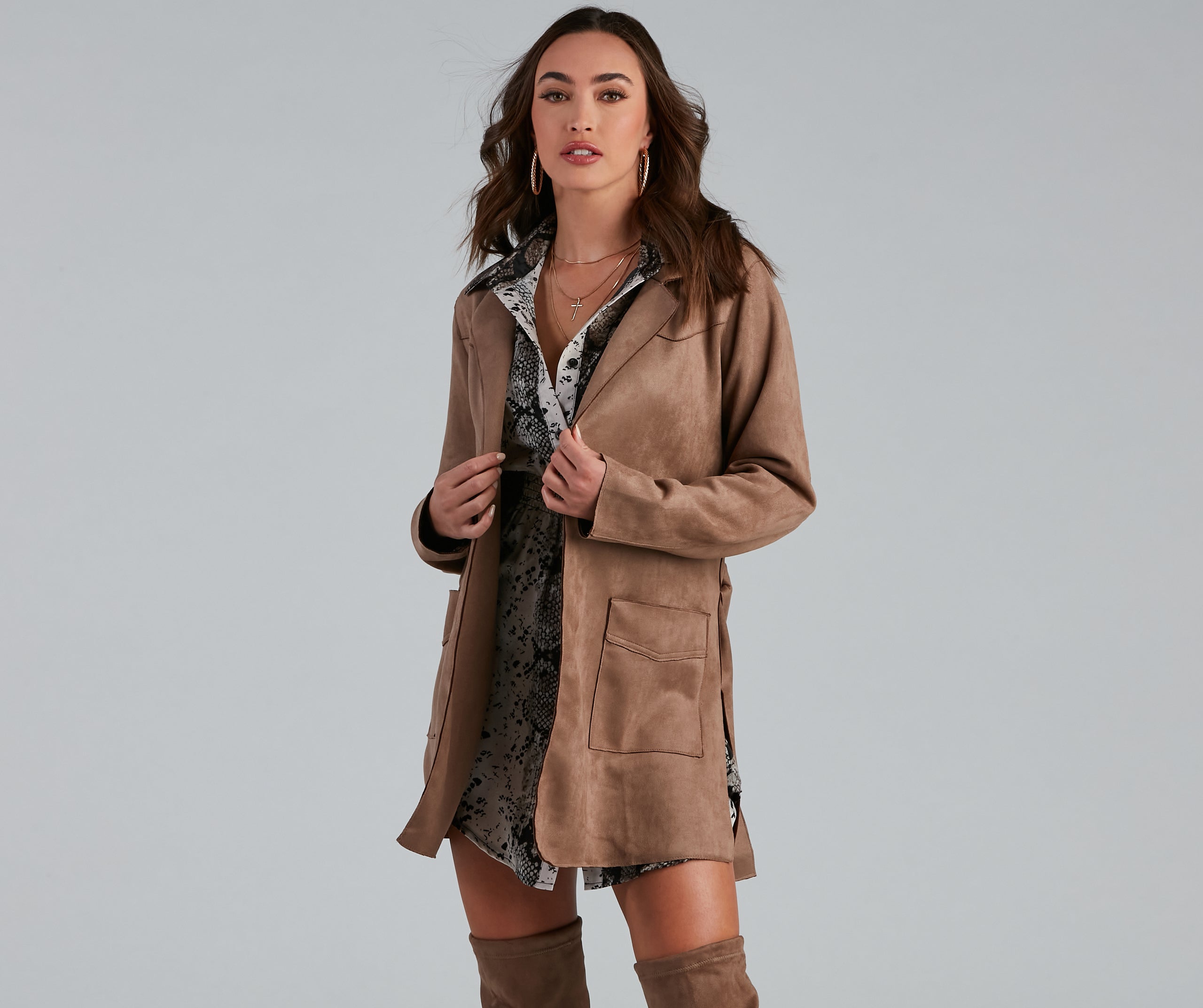 Here For It Faux Suede Trench - Image 9