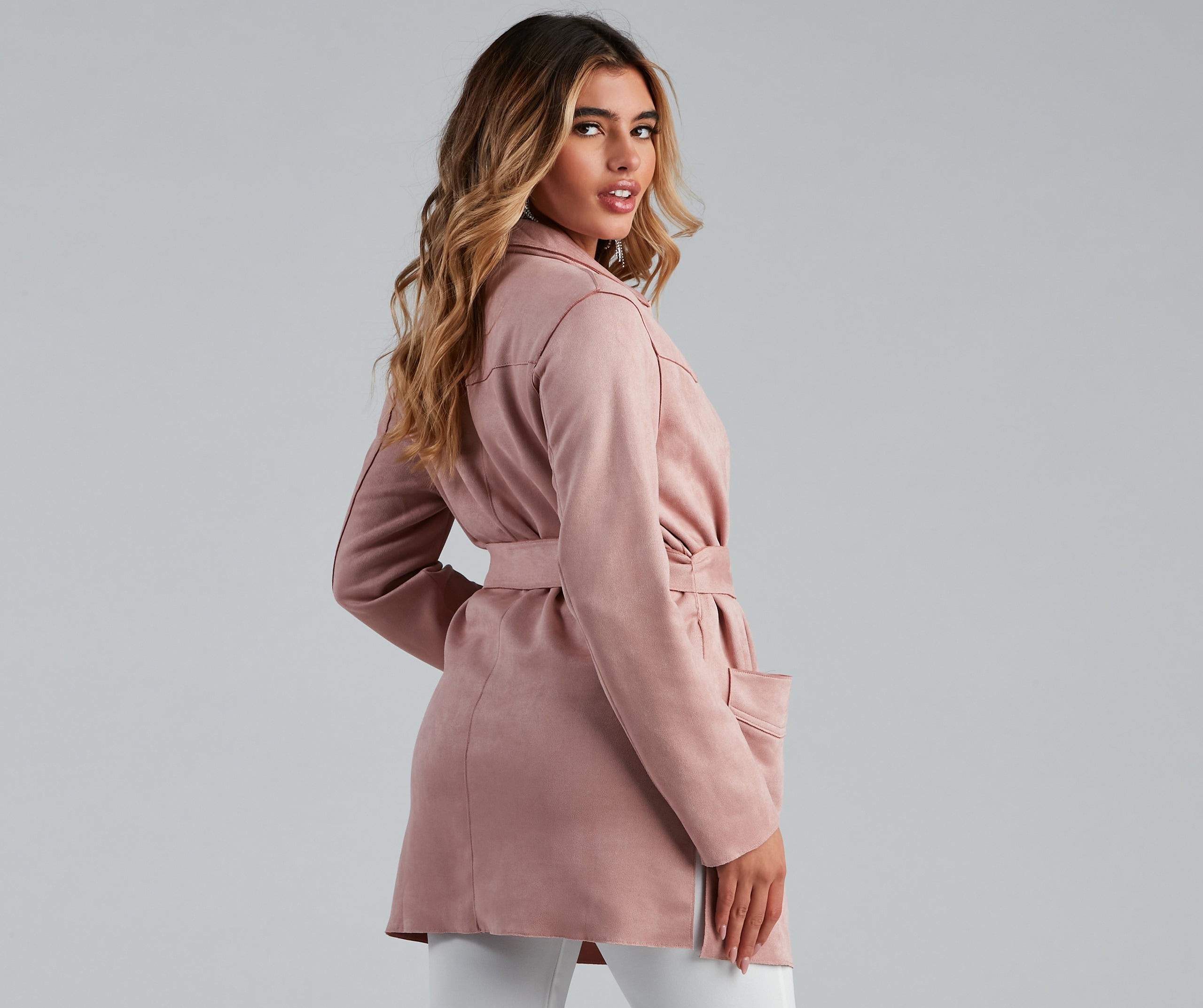 Here For It Faux Suede Trench - Image 6
