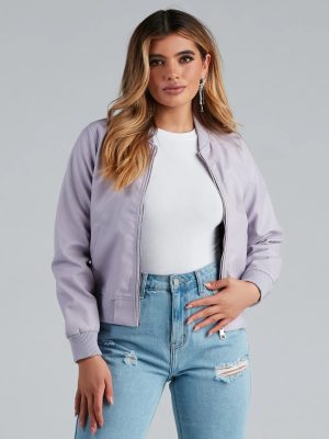Sleek Look Faux Leather Bomber Jacket