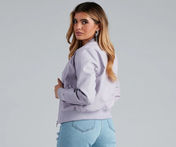 Sleek Look Faux Leather Bomber Jacket - Image 2
