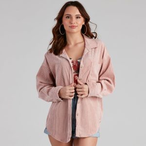 Trendy Oversized Corduroy Shacket