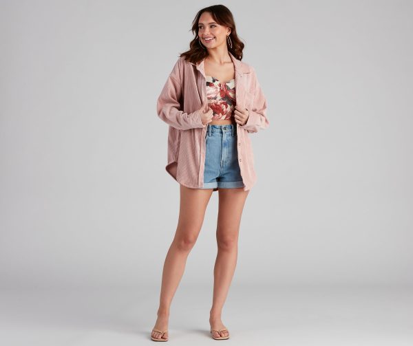Trendy Oversized Corduroy Shacket - Image 3