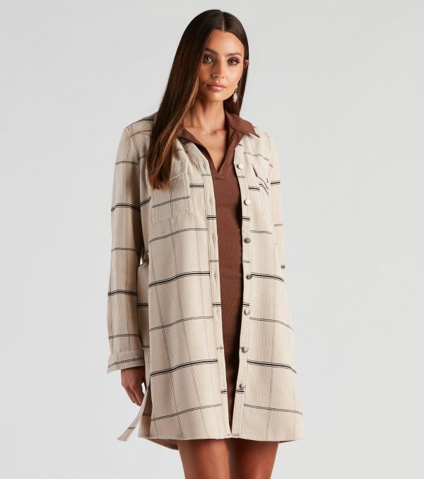 Big Apple Corduroy Plaid Trench Coat - Image 4
