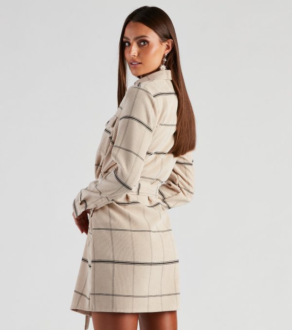 Big Apple Corduroy Plaid Trench Coat - Image 2