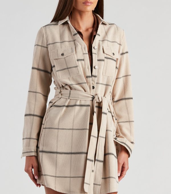 Big Apple Corduroy Plaid Trench Coat - Image 3