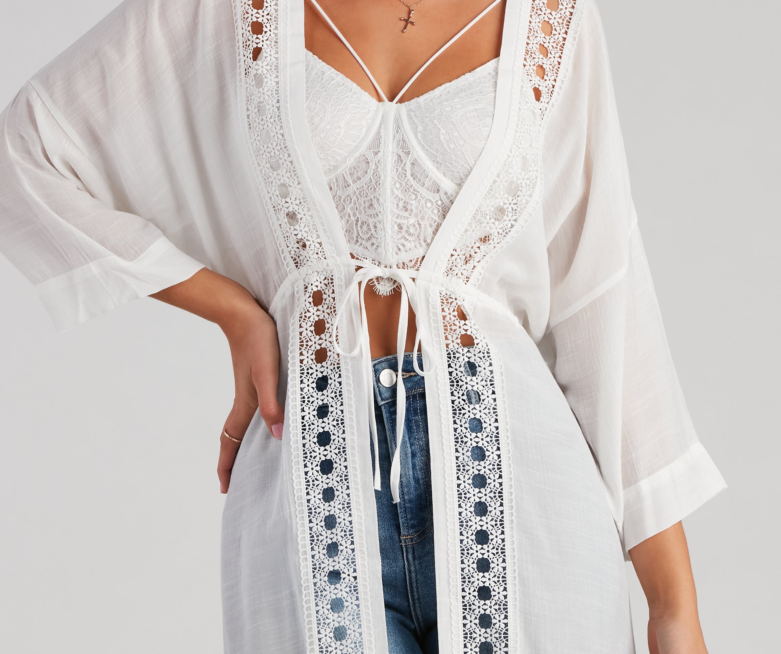 Palm Beach Linen Crochet Kimono - Image 2