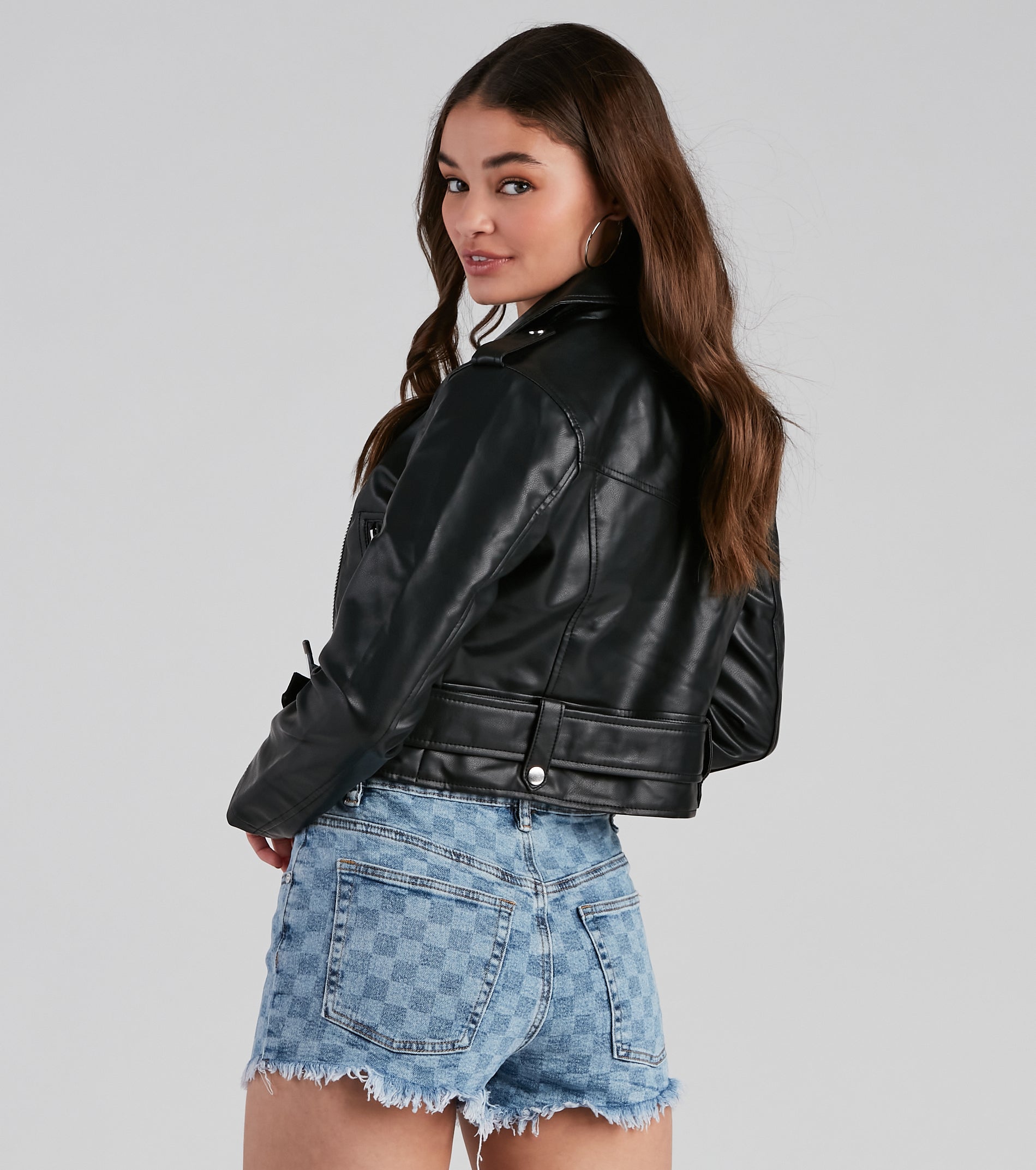 Edgy Chic Belted Moto Jacket - Image 2