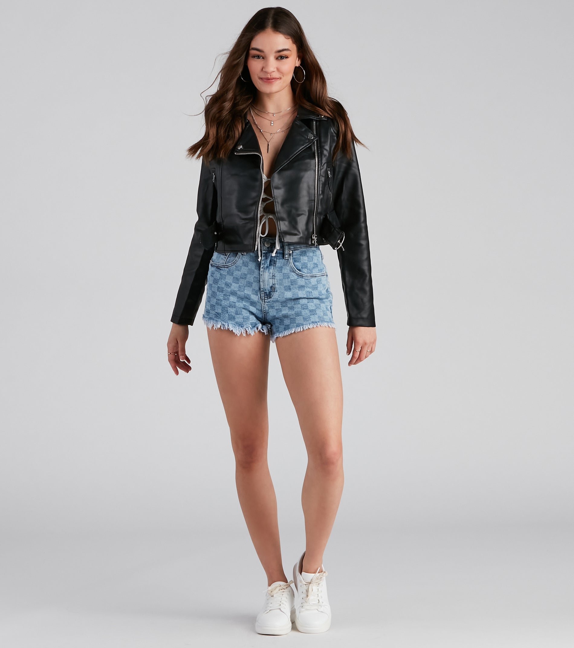 Edgy Chic Belted Moto Jacket - Image 3