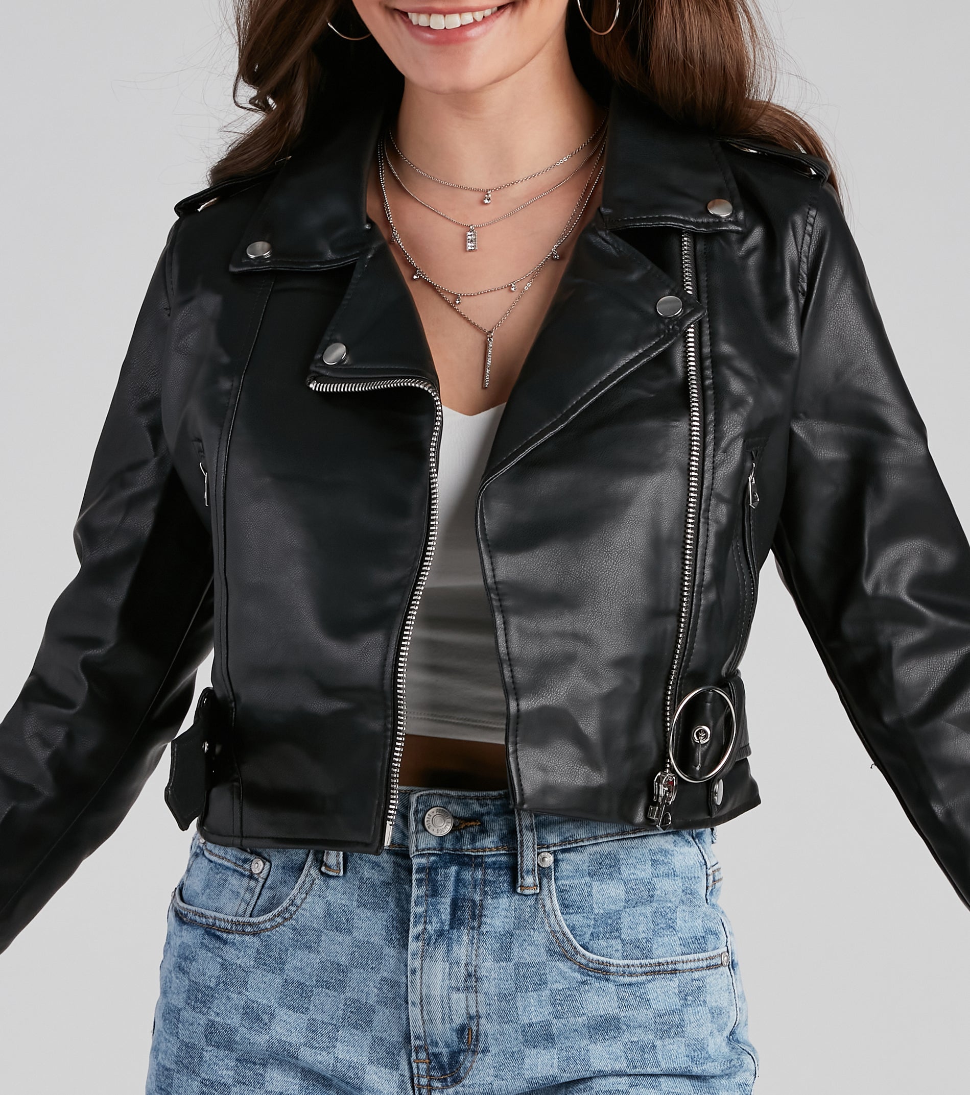 Edgy Chic Belted Moto Jacket - Image 4