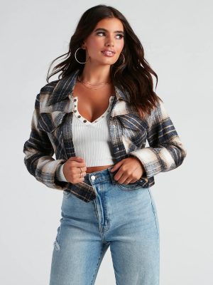 Keep It On Check Plaid Crop Jacket