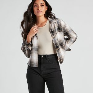 Chill Temps Plaid Crop Shacket
