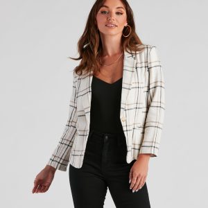 Plaid Haven Casual Woven Blazer