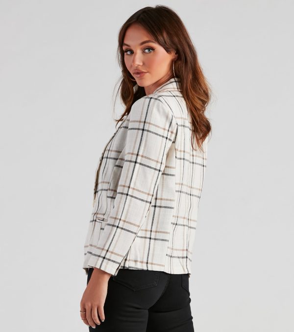 Plaid Haven Casual Woven Blazer - Image 2