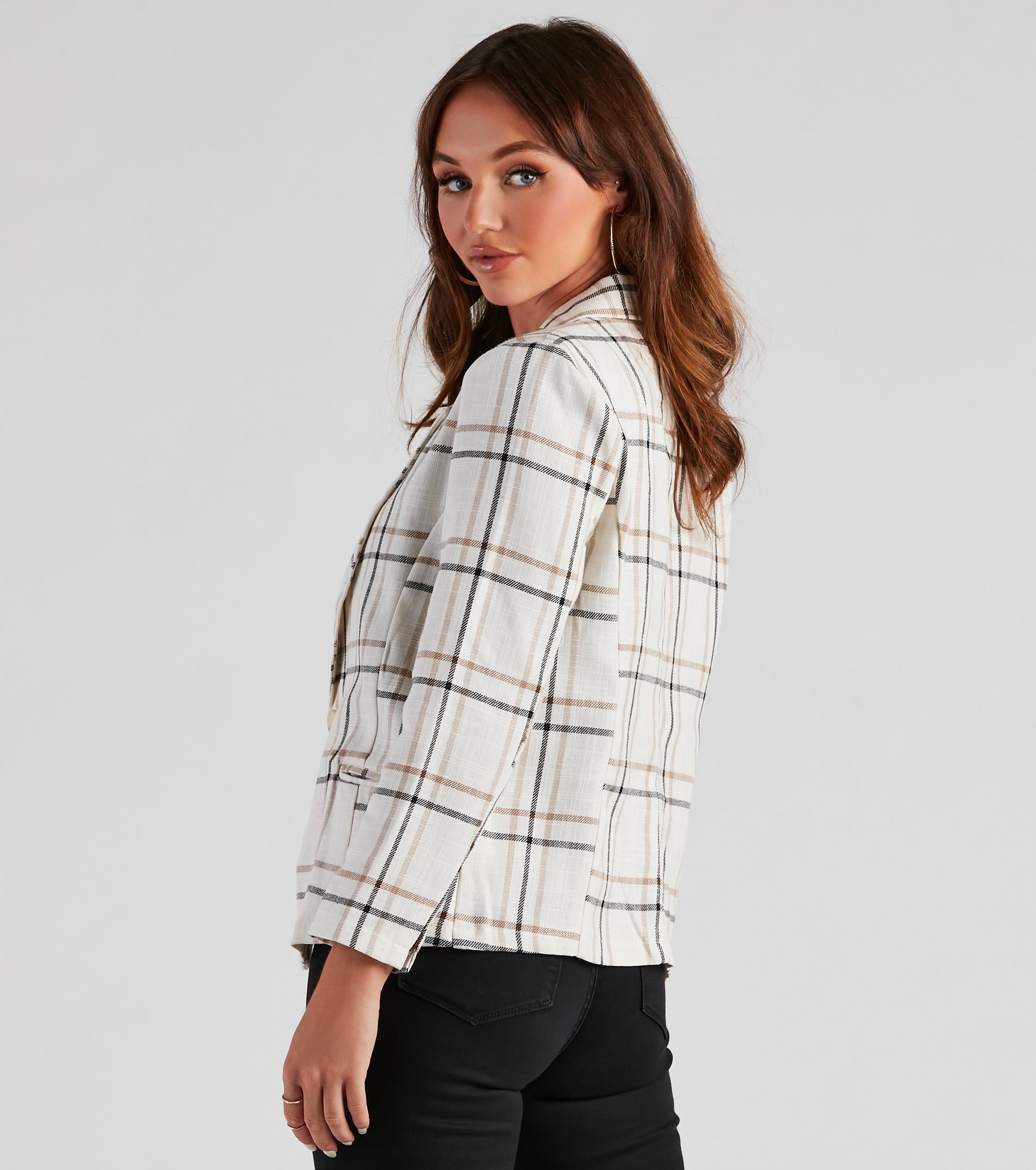 Plaid Haven Casual Woven Blazer - Image 2