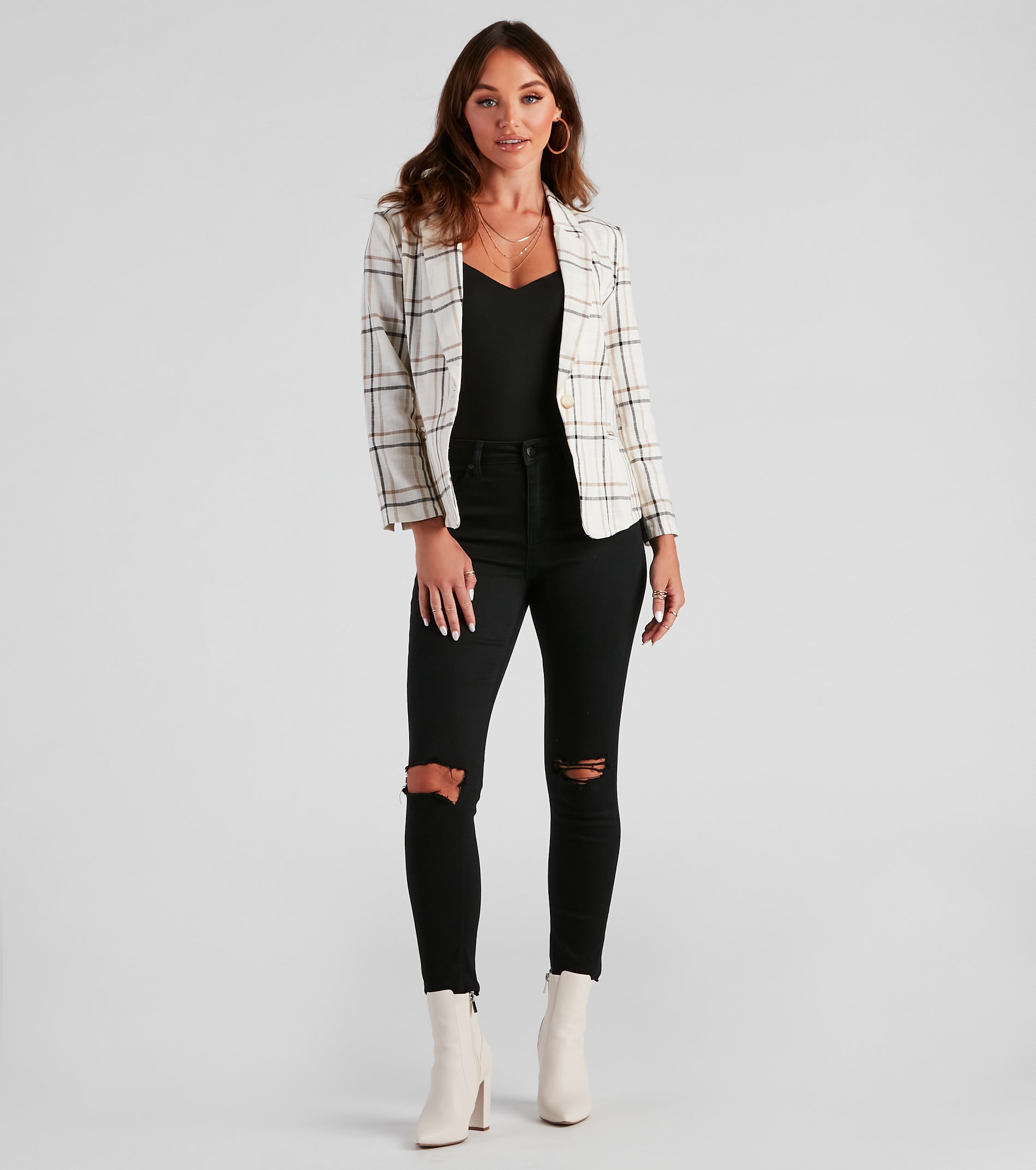 Plaid Haven Casual Woven Blazer - Image 3
